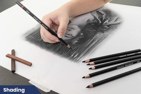 Pacific Arc Premium Charcoal Drawing Pencils for Artists - 6 Pieces Soft Medium and Hard - Charcoal Pencils for Drawing, Sketching and Shading - G...