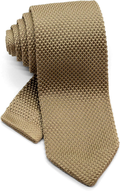 Men's Pointed Knit Tie Necktie Width 2.75 inches Washable Solid Color Camel Light Brown...