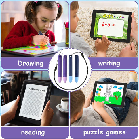 4pcs Kid-Friendly Stylus Pens for Touch Screens, Capacitive Stylus Pens with 4pcs Tethers, Kid Tablet Stylus Pen Children's Crayon Stylus Pen for ...