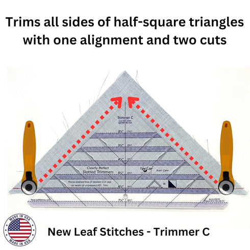 Cleary Perfect Slotted Trimmer C by New Leaf Stitches – Quilting Ruler Template and Stencil for Cutting All Sides of Half Square Triangles – 6 Qua...