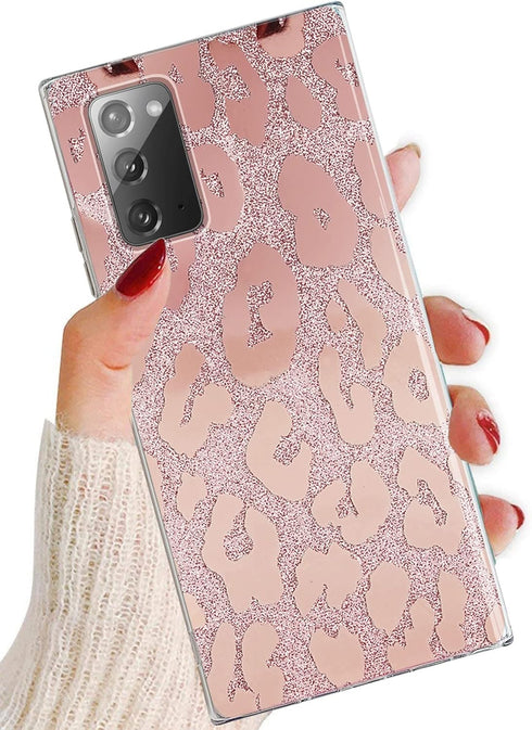 J.west for Samsung Galaxy Note 20 Case 6.7 inch,Luxury Saprkle Bling Glitter Leopard Print Design Soft Metallic Slim Protective Phone Cases for Wo...