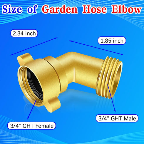 45 Degree Hose Elbow, 3/4'' GHT Garden Hose Elbow, Brass Water Hose Elbow for RV, Water Hose Connectors with Male to Female Port, 45 Degree Hose E...