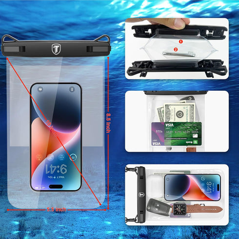 Double Space Waterproof Phone Pouch Case for Motorola Moto G Stylus G Power G 5G G Pure G Play Edge, 8.5" Large Underwater Phone Holder Cellphone ...