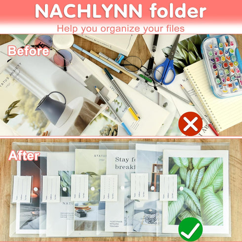 18 Pack Plastic Envelopes Plastic Folders with Snap Closure, A4 Size Clear File Envelopes with Label Documents Folders Organizers for Home Work Of...