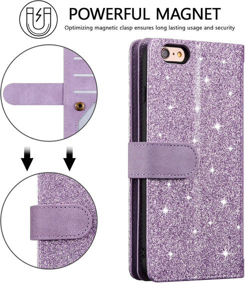 UEEBAI Wallet Case for iPhone 6 Plus iPhone 6S Plus, Retro 9 Card Holder Slots Zipper Pocket Handbag Case PU Leather Magnetic Closure Kickstand Wr...