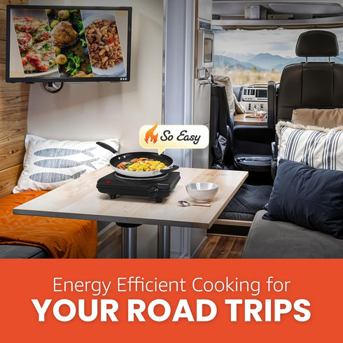 Elite Gourmet ESB-301BF Countertop Single Cast Iron Burner, 1000 Watts Electric Hot Plate, Temperature Controls, Power Indicator Lights, Easy to C...