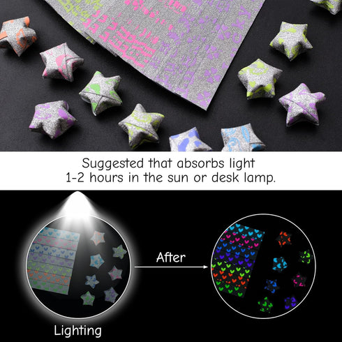 Star Paper Strips, 360pcs Glitter Luminous Lucky Star Origami Paper Folding Strips Peach Heart Four Leaf Grass Little Angel Pattern Crafts Folding...