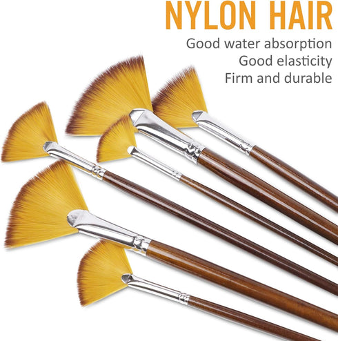 Artist Fan Paint Brushes Set 9pcs - Soft Anti-Shedding Nylon Hair Wood Long Handle Paint Brush Set for Acrylic Watercolor Oil Gouche Painting...