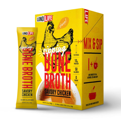 LonoLife Chicken Bone Broth Powder Mix | 10g Protein | Collagen-Rich, Keto & Paleo Friendly | Natural Ingredients | 10 Portable Stick Pack Serving...