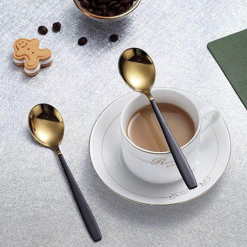 Teaspoons 6 Pieces Black And Gold Plating Coffee Spoons, Homquen 6.3" Modern Design Stainless Steel Tea Spoons Set, Small Spoon Silver Dishwasher ...