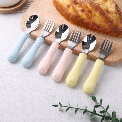 Toddler Utensils, 6PCS Fork and Spoon Kids Silverware with Silicone Handle Stainless Steel Utensils for Babies...
