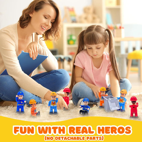 PlenPLAY 8 Piece Community Helpers Toys - People Figures for Kids: City Edition - Firefighters, Police Officers, Construction Workers, Community H...