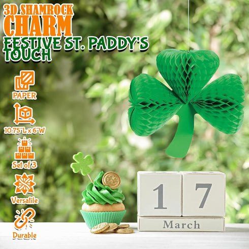 St. Patrick's Day Shamrock Tissue Hanging Decor (Set of 3) Seasonal Party Decor...