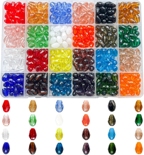 480pcs 24 Colors Teardrop Glass Beads for Jewelry Making 8x12mm Faceted Vertical Hole Crystal Teardrop Spacer Beads for DIY Bracelet Necklace...