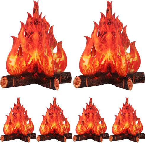 Boao 6 Set Fake Fire Fake Flame Camping Decoration 3D Cardboard Campfire Centerpiece Artificial Flames Campfire Party Decoration for Camp Bachelor...