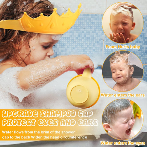 Baby Shower Cap Adjustable Silicone Crown Shampoo Bath Cap Visor Cap with Baby Shampoo Rinse Cup Cute Baby Bath Rinse Cup Protecting Eye Ear for I...