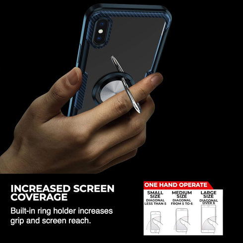 Kitoo Made in USA Designed for iPhone X/XS Max Case - Carbon Fiber Trim & Ring Stand | Anti-Yellowing | 12ft Drop Tested - Blue...