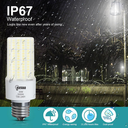 Led Light Bulb, Equivalent 250w Led Bulbs 30w 3750 Lumen Super Bright 5000K Cool Daylight White Non-dimmable Waterproof Led Corn Light Bulb E26/E2...