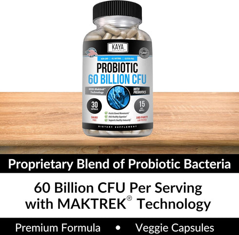 Kaya Naturals Probiotic 60 Billion CFU | Probiotics for Women, Probiotics for Men and Adults, Natural | Gut Health & Immune Support Supplement | P...