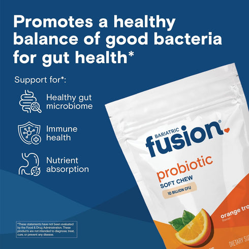 Bariatric Fusion Bariatric Probiotic Soft Chews | Orange Tropical Flavor Chewy Bariatric Vitamin | Bacillus Coagulans 10 Billion CFU Chewable Prob...