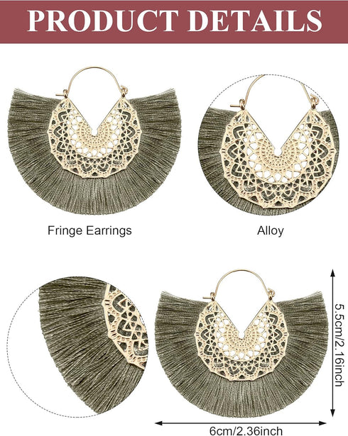 12 Pairs Statement Tassel Earrings Hoop Tassel Earrings Bohemian Geometric Handmade Earrings for Women...