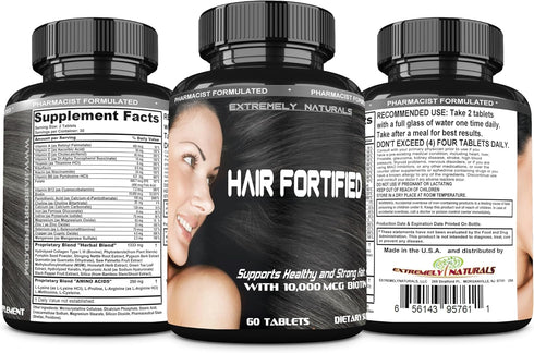 HAIR FORTIFIED Hair Growth Product – Hair Vitamins - Biotin 10000 Mcg | Keratin – Silica Horsetail Hair Supplement. Fuller. Thicker Healthy Hair. ...