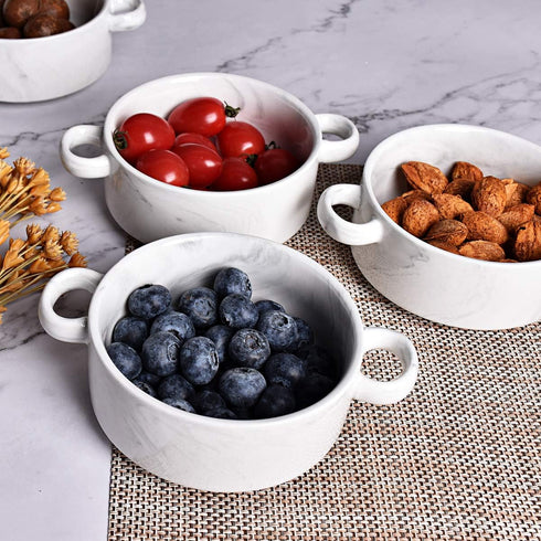 Bosmarlin Ceramic Marbling Souffle Dishes, 10 Oz, Dould Handle Ramekin for Baking, Set of 6 (Marbling Grey, 10 Oz)...