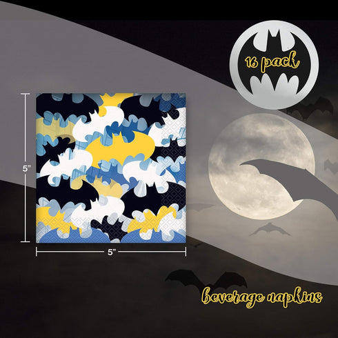 Unique Batman Party Bundle for 8 - Luncheon & Beverage Napkins, Dinner Plates, Table Cover - Superhero Birthday Party Officially Licensed Decorati...
