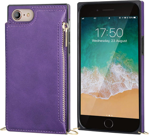 Bocasal Crossbody Wallet Case for iPhone SE 2022/SE 2020/7/8 with Card Holder,Zipper Card Slot Protector Shockproof Purse Cover with Removable Cro...