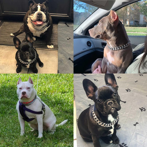 Stainless Steel Silver Gold Dog Collars with Safety Buckle Lock,18K Cuban Link Chain Training Collar,15MM Strong Dog Necklace Heavy Duty Chew Proo...