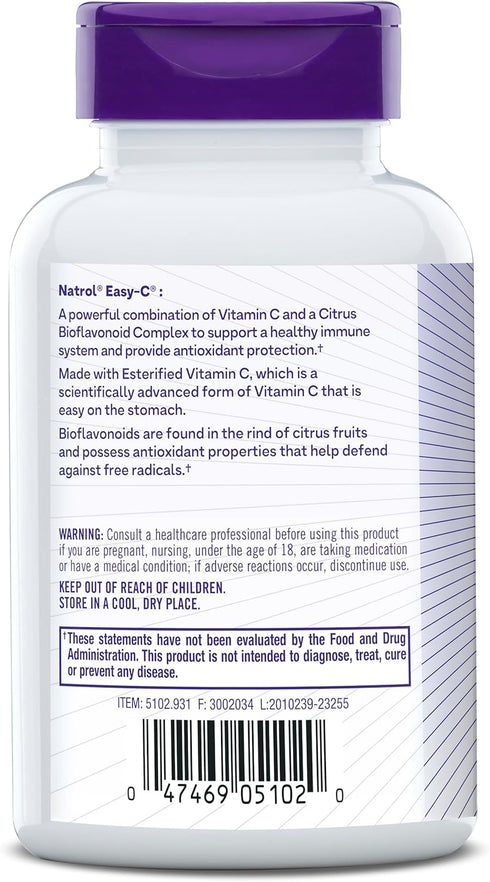 Natrol Easy-C Immune Health, Dietary Supplement, Supports Immune Health with Vitamin C and Bioflavonoids, Veggie Capsules, 500 mg, 120 Count...
