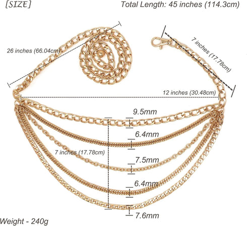 Women's Premium Hang Low Multi Link Chain 4 or 5 Layer Waist Chain Belt in Gold, Silver Tone...