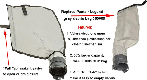 ATIE Pool Cleaner Gray Fine Mesh Bag with Hook and Loop Fastener Enclosure for Pentair Kreepy Krauly Legend, Platinum Pool Cleaner Debris Bags 360...