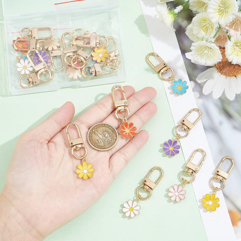 PH PandaHall 24pcs Flower Keychain, Daisy Enameled Charms Aesthetic Keychain Car Key Ring Pendant Key Chains for Mom Mother's Day, Handbag Bag, Ea...