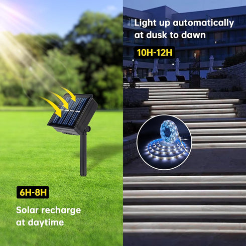 Solar LED Strip Lights Outdoor Waterproof 19.6FT 180 LED White Solar Powered LED Rope for Outside, Garden, Swimming Pool Stair Step Gazebo Canopy ...