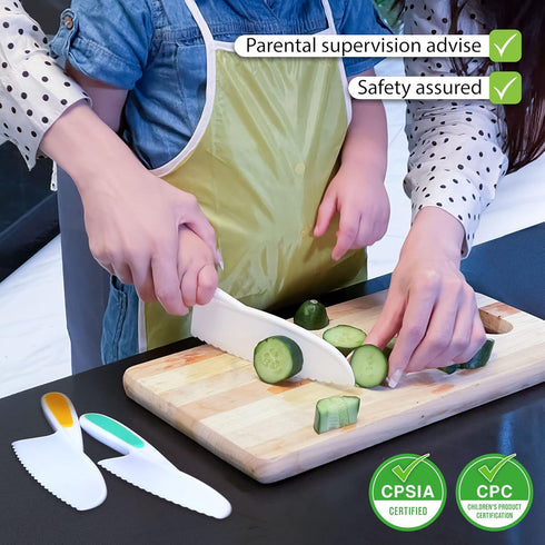 MGS Kids Knife Set of 3 for Cooking and Cutting Cakes, Fruits and Veggies Perfectly Safe for Kids Toddler Knife Set for Real Cooking...