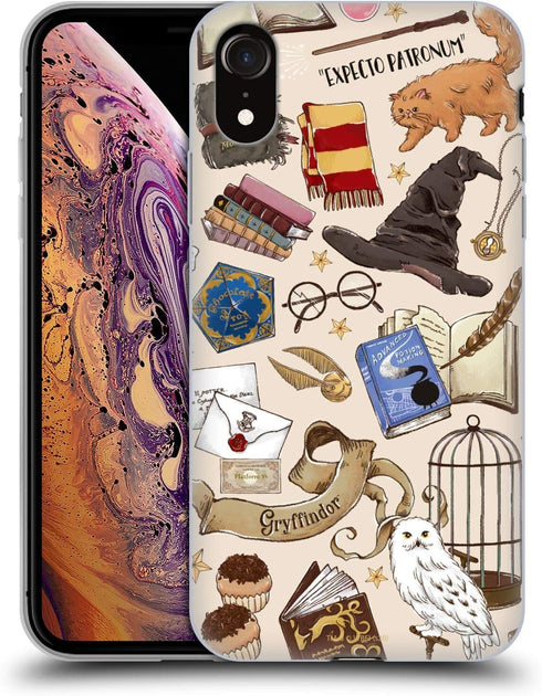 Head Case Designs Officially Licensed Harry Potter Hogwarts Pattern Deathly Hallows XXXVII Soft Gel Case Compatible with Apple iPhone XR...
