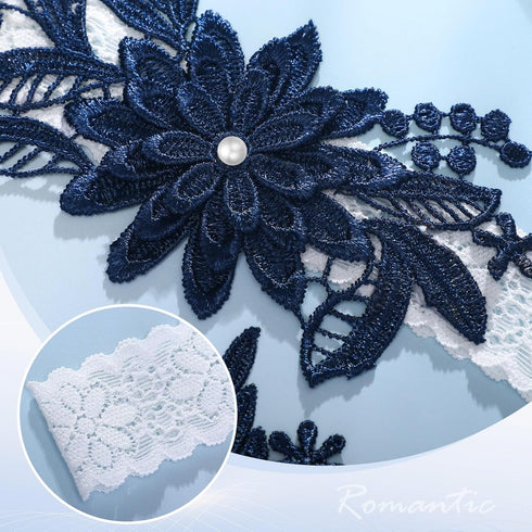 2 Pieces Wedding Garters for Bride Sexy Lace Leg Garter Belt Hand Sewn Faux Pearls Bride Garter Set...