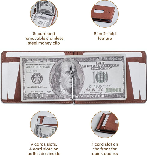 DONBOLSO Slim Bifold Wallet with Money Clip - Genuine Leather - Minimalist Front Pocket Wallets for Men - Men's Thin Billfold - Mens Slim Credit C...
