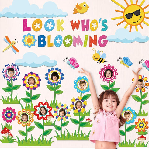 88Pcs Flower Bulletin Board Decorations Set Look Who’s Blooming Classroom Decoration Growth Mindset Photo Posting Craft Cutouts for School Offices...