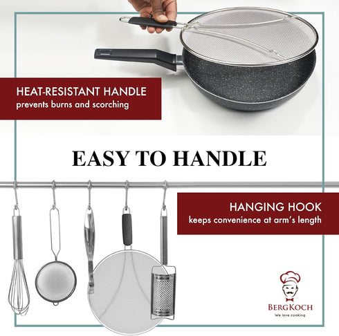 BergKoch Splatter Screen for Frying Pan - 13 Inch Stainless Steel Grease Splatter Guard - Cover Oil Splash when Sizzling Bacon, Cooking Fried Chic...
