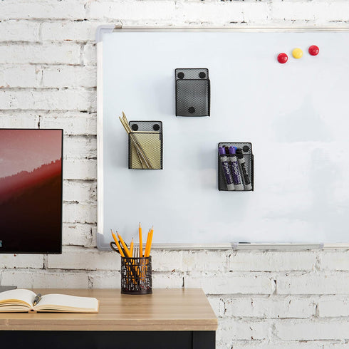 MyGift Black Metal Mesh Magnetic Office Supplies Pen Pencil and Marker Holder, Whiteboard Accesories Storage Basket, School Locker Organizer Acces...