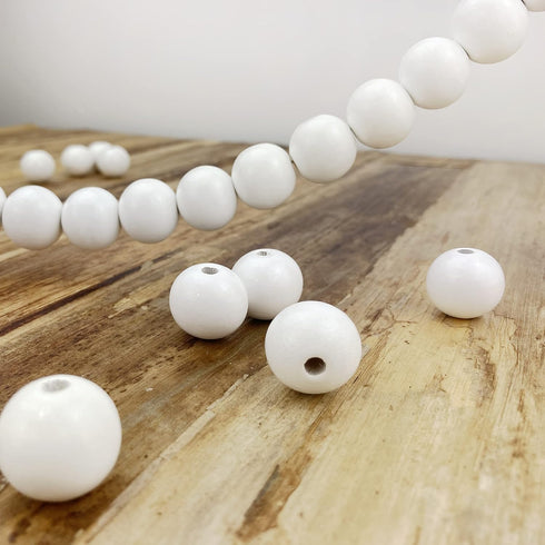100 Painted White Wood Beads 20mm or 3/4 Inch Wood Beads with 3mm Hole...