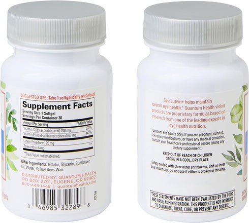 Quantum Health See Lutein+ Eye Care Supplement Helps Support Overall Eye Health As You Age - Lutein 20mg Zeaxanthin Plus Vitamins C & E Daily Nutr...