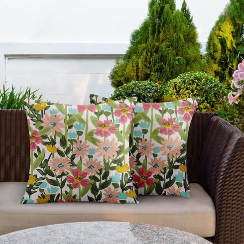 Wildflower Outdoor Waterproof Throw Pillow Covers 18 x 18 Inch Set of 2, Yellow Green Pillowcase Square Cushion Case, Farmhouse Garden Decorative ...
