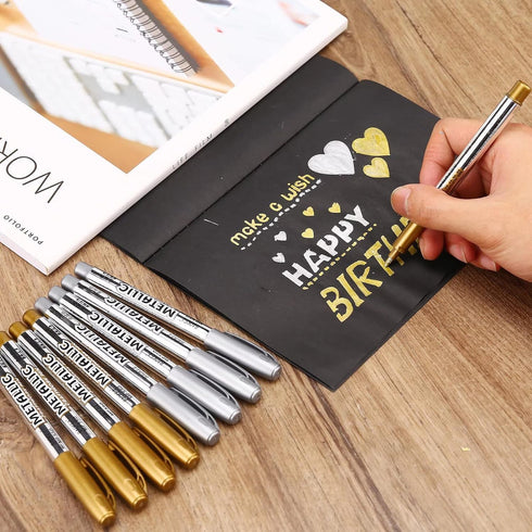 MYARTOOL Metallic Marker Pens, Gold Metallic Permanent Markers for Artist Illustration, Crafts, Gift Card Making, Scrapbooking, Fabric, DIY Photo ...