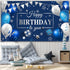Sumind Happy Birthday Decorations Backdrop Banner, Navy Blue and Silver Party Decoration Banner Sign Photo Background for Men Women Birthday Suppl...