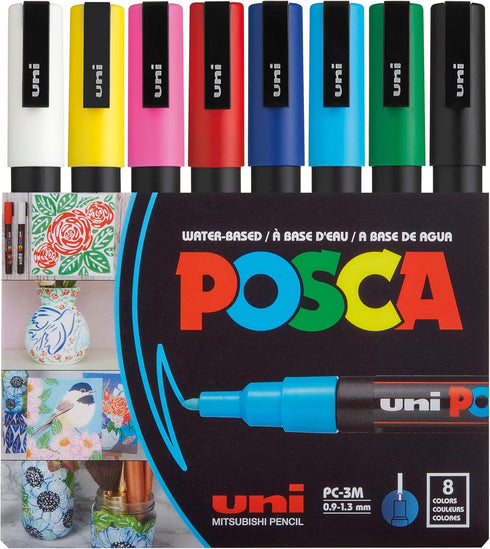 8 Paint Markers, 3M Fine Posca Markers with Reversible Tips, Acrylic Paint Pens for Art Supplies, Fabric Paint...