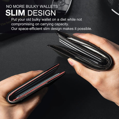 GSOIAX Mens Slim Wallet for Men Minimalist Genuine Leather Carbon Fiber Rfid Blocking Bifold Credit Card Holder With Gift Box (Pink and Carbon Bla...