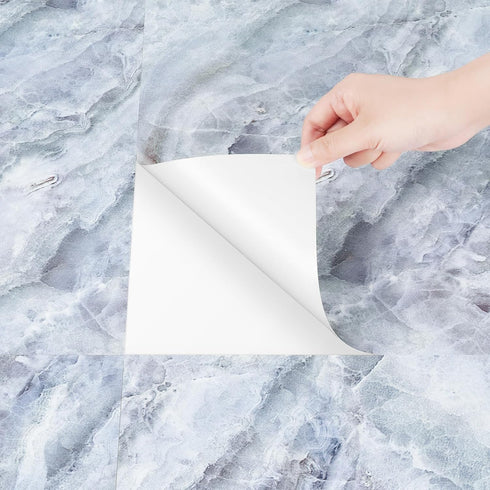 Livelynine Peel and Stick Floor Tile Blue Marble 24X12" 4-Tiles Stick on Bathroom Floor Tiles Peel and Stick Waterproof Vinyl Laminate Flooring Pe...